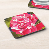 Heldere roze Camellia waterverf kunstbloem Bier Onderzetter (Linkerzijde)