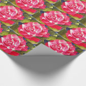 Heldere roze Camellia waterverf kunstbloem Cadeaupapier (Hoek)