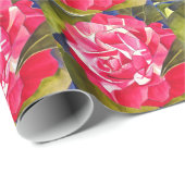Heldere roze Camellia waterverf kunstbloem Cadeaupapier (Rol Hoek)