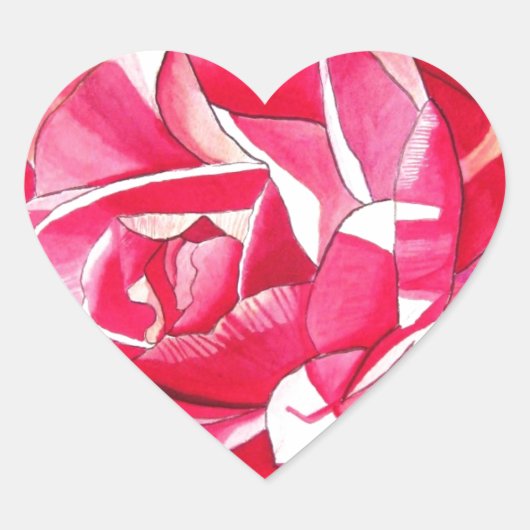 Heldere roze Camellia waterverf kunstbloem Hart Sticker (Voorkant)