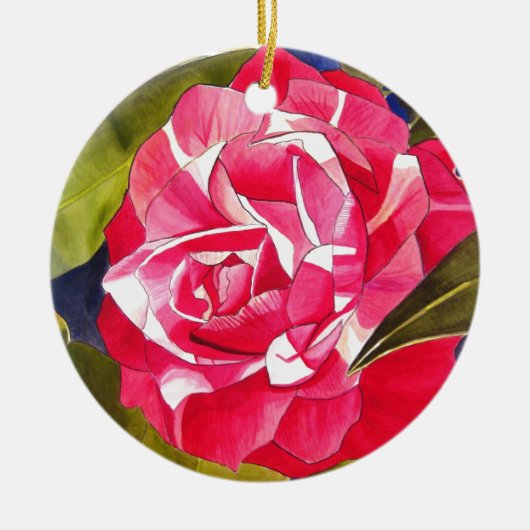 Heldere roze Camellia waterverf kunstbloem Keramisch Ornament (Voorkant)