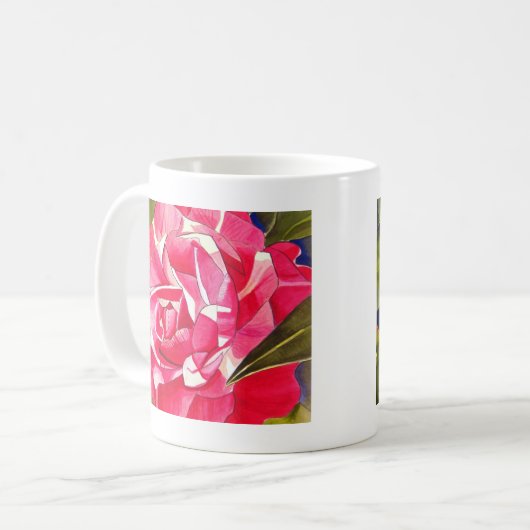 Heldere roze Camellia waterverf kunstbloem Koffiemok (Voorkant links)