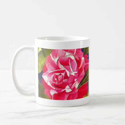 Heldere roze Camellia waterverf kunstbloem Koffiemok (Links)