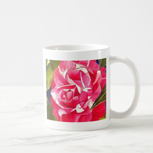 Heldere roze Camellia waterverf kunstbloem Koffiemok (Rechts)