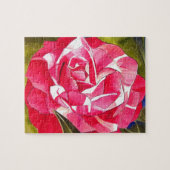 Heldere roze Camellia waterverf kunstbloem Legpuzzel (Horizontaal)