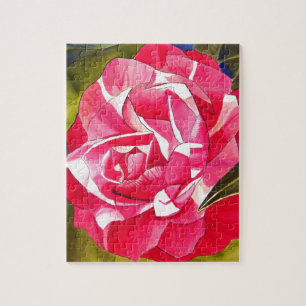 Heldere roze Camellia waterverf kunstbloem Legpuzzel