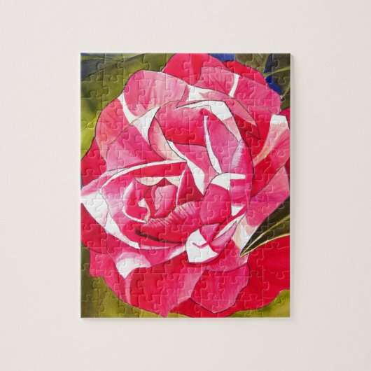 Heldere roze Camellia waterverf kunstbloem Legpuzzel (Verticaal)