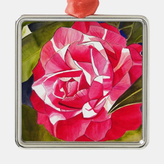 Heldere roze Camellia waterverf kunstbloem Metalen Ornament (Voorkant)