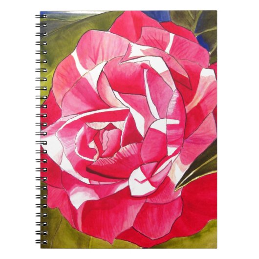 Heldere roze Camellia waterverf kunstbloem Notitieboek (Voorkant)