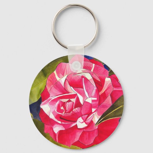 Heldere roze Camellia waterverf kunstbloem Sleutelhanger (Voorkant)