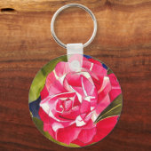 Heldere roze Camellia waterverf kunstbloem Sleutelhanger (Voorkant)