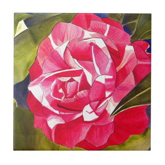 Heldere roze Camellia waterverf kunstbloem Tegeltje (Voorkant)