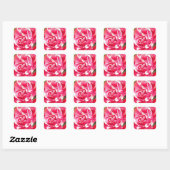 Heldere roze Camellia waterverf kunstbloem Vierkante Sticker (Vel)