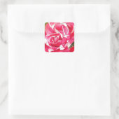 Heldere roze Camellia waterverf kunstbloem Vierkante Sticker (Tas)