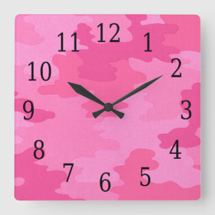Heldere roze Camouflage Square Clock Vierkante Klok