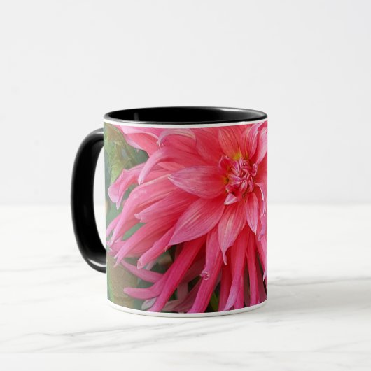 Heldere roze Dahlia bloem. Mok (Voorkant links)