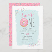 Heldere roze Doughnut Sprinkle Sweet 1ste verjaard Kaart (Voorkant / Achterkant)
