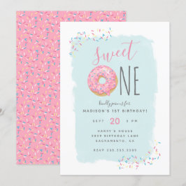 Heldere roze Doughnut Sprinkle Sweet 1ste verjaard Kaart