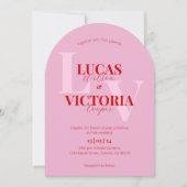 Heldere roze en gedurfde rode boog bruiloft kaart (Voorkant)