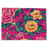 Heldere roze en gele Chinoiserie Bloemen Groot Cadeauzakje (Achterkant)