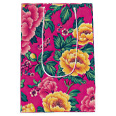Heldere roze en gele Chinoiserie Bloemen Medium Cadeauzakje (Achterkant)