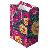 Heldere roze en gele Chinoiserie Bloemen Medium Cadeauzakje (Achterkant Gekanteld)