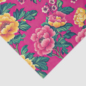 Heldere roze en gele Chinoiserie Bloemen Tissuepapier (Detail)