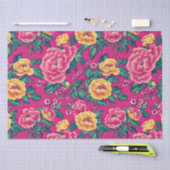 Heldere roze en gele Chinoiserie Bloemen Tissuepapier (Craft)