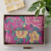 Heldere roze en gele Chinoiserie Bloemen Tissuepapier (Geschenk)