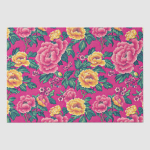 Heldere roze en gele Chinoiserie Bloemen Tissuepapier