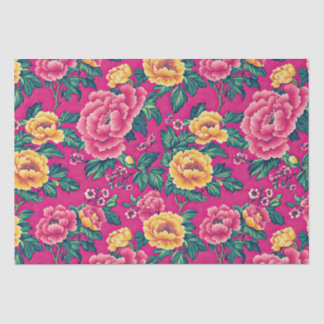 Heldere roze en gele Chinoiserie Bloemen Tissuepapier