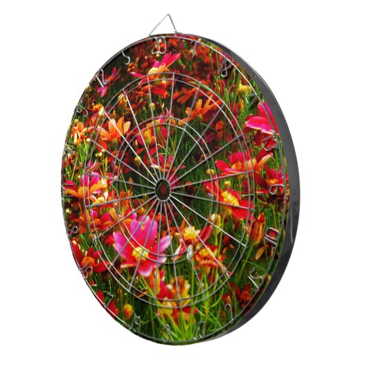 Heldere roze en gele Daisy Wilde bloemen Dartbord (Voorkant Rechts)