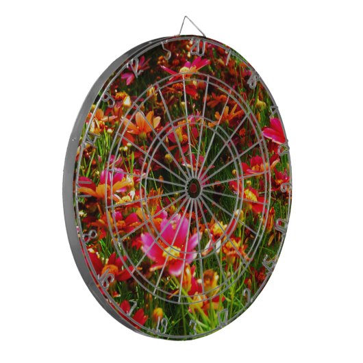 Heldere roze en gele Daisy Wilde bloemen Dartbord (Voorkant Links)