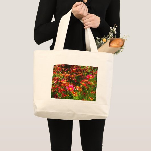 Heldere roze en gele Daisy Wilde bloemen Grote Tote Bag (Voorkant (product))