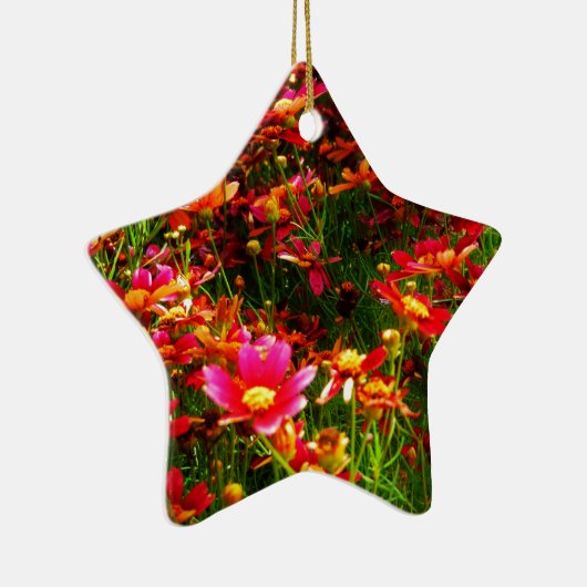 Heldere roze en gele Daisy Wilde bloemen Keramisch Ornament (Rechts)