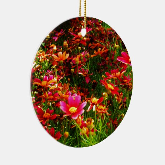 Heldere roze en gele Daisy Wilde bloemen Keramisch Ornament (Rechts)