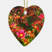 Heldere roze en gele Daisy Wilde bloemen Keramisch Ornament (Links)