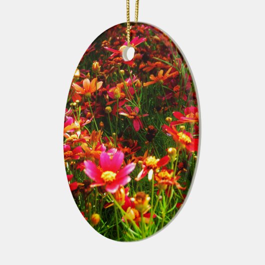 Heldere roze en gele Daisy Wilde bloemen Keramisch Ornament (Links)