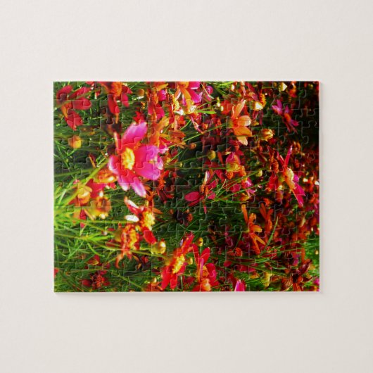 Heldere roze en gele Daisy Wilde bloemen Legpuzzel (Horizontaal)