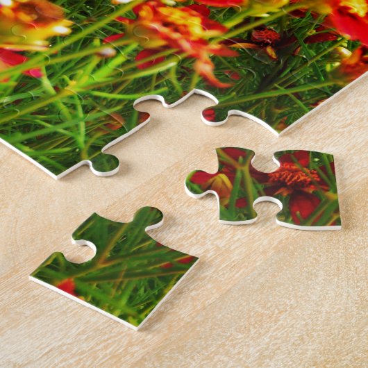 Heldere roze en gele Daisy Wilde bloemen Legpuzzel (Zijkant)