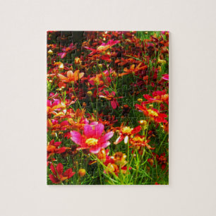Heldere roze en gele Daisy Wilde bloemen Legpuzzel