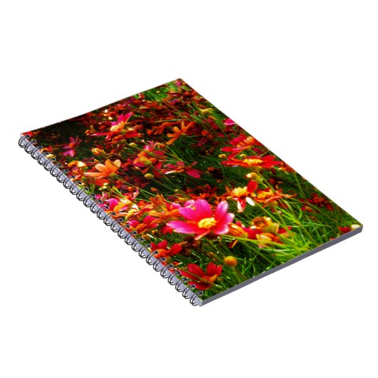 Heldere roze en gele Daisy Wilde bloemen Notitieboek (Rechterzijde)