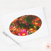 Heldere roze en gele Daisy Wilde bloemen Ovale Sticker (Envelop)