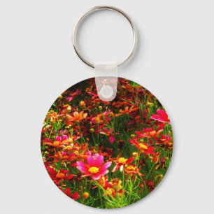 Heldere roze en gele Daisy Wilde bloemen Sleutelhanger