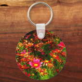 Heldere roze en gele Daisy Wilde bloemen Sleutelhanger (Voorkant)