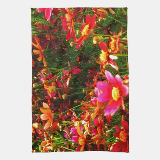 Heldere roze en gele Daisy Wilde bloemen Theedoek (Verticaal)