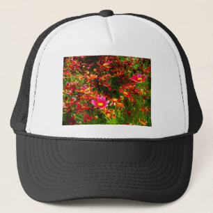 Heldere roze en gele Daisy Wilde bloemen Trucker Pet