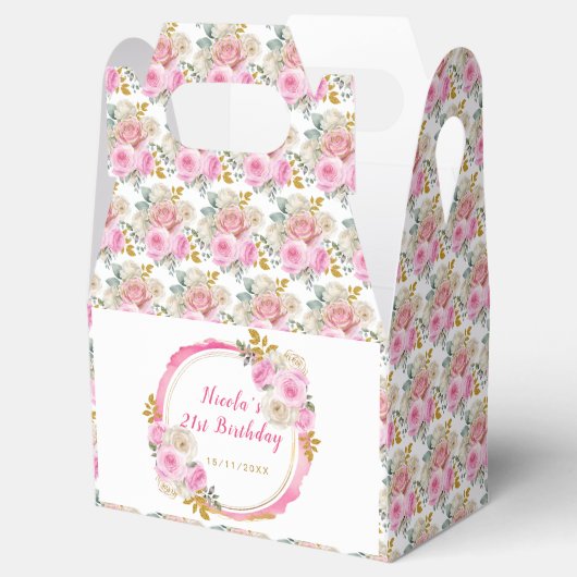 Heldere roze en gouden elegante bloemen Verjaardag Bedankdoosjes (Geopend)