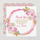 Heldere roze en gouden elegante bloemen Verjaardag Bedankkaart (Voorkant / Achterkant)
