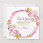 Heldere roze en gouden elegante bloemen Verjaardag Bedankkaart (Voorkant)